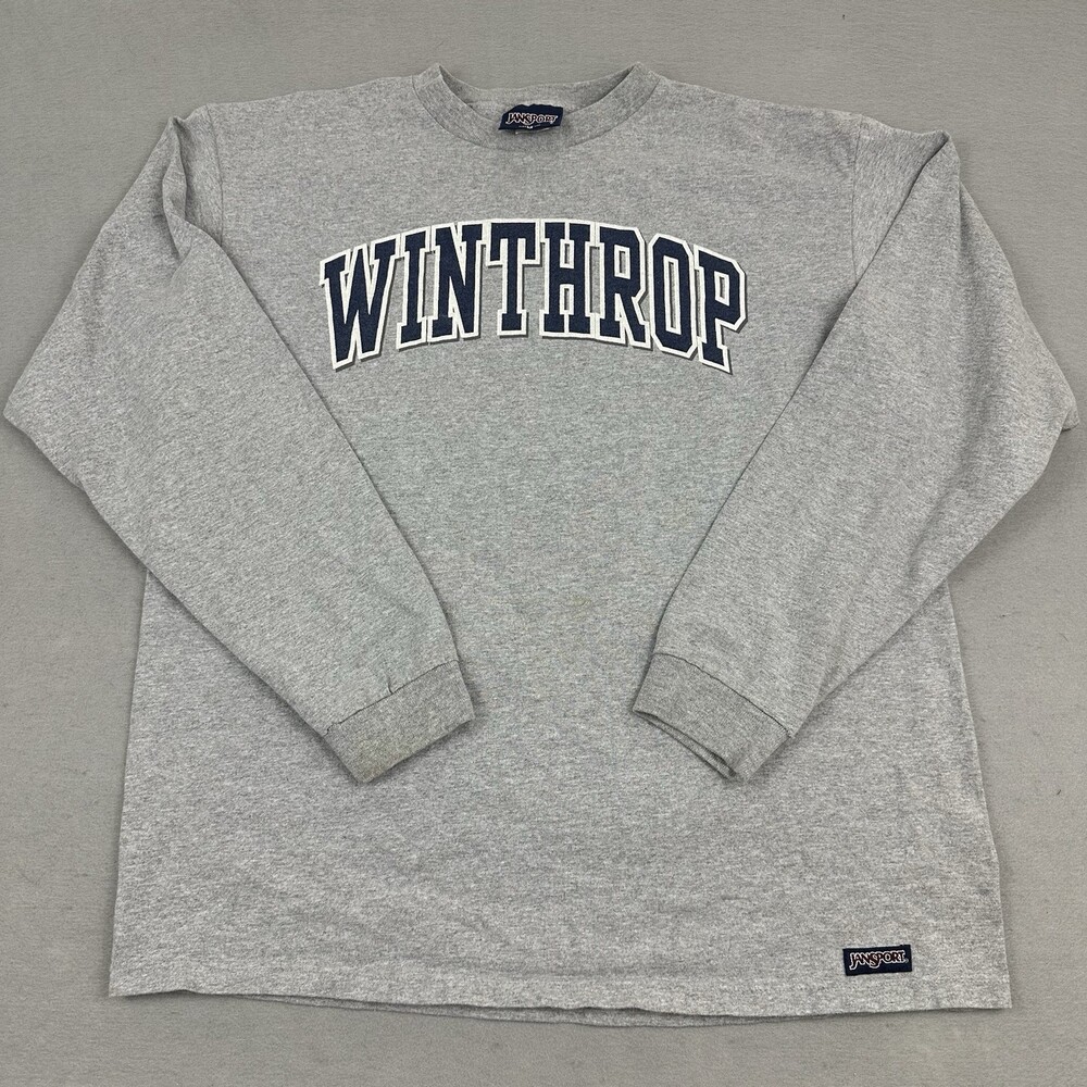 Vintage Winthrop Eagles Shirt Men Medium Gray Jansport Crew NCAA Pullover M USA